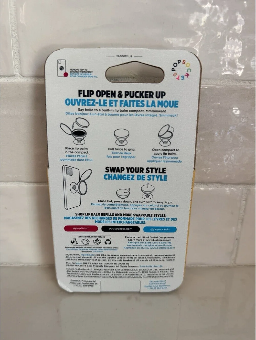 PopSockets Lip Balm Phone Grip PopLips Burt's Bees w/ Refill Pink Peony